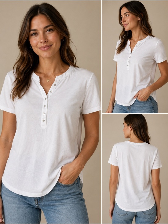 Calvin Klein Jeans Tops - Calvin Klein Jeans White Henley Tee Short Sleeve Stretch Top L